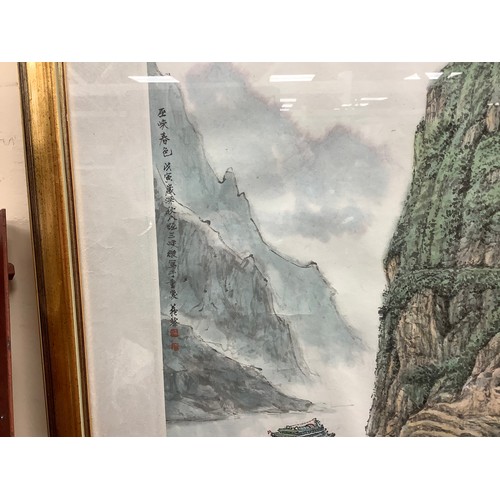 516 - Chinese School painting on silk of a river cruise on the Yangtze River, 45.5cm x 69cm