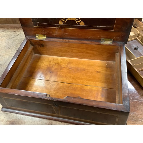 211 - Killarney yewood and arbutus inlaid sewing box, 34cm x 24cm x 11cm