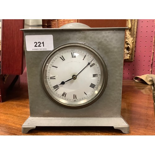 221 - Walker & Hall hammered pewter mantel timepiece