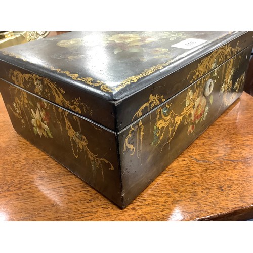 608 - Victorian painted and lacquered papier mache jewellery box in the style of Jennens & Bettridge, widt... 