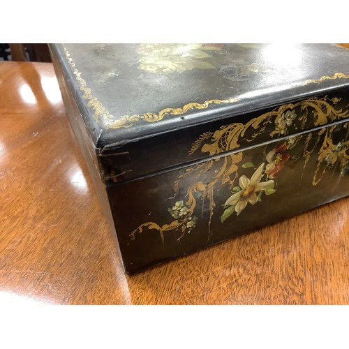 608 - Victorian painted and lacquered papier mache jewellery box in the style of Jennens & Bettridge, widt... 