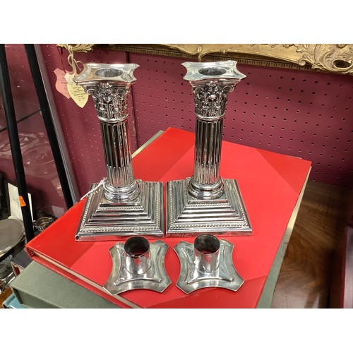 252 - Pair of Victorian silver Corinthian column dwarf candlesticks, Sheffield 1899, height 16cm (loaded)