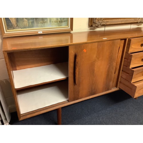 360 - Mid Century teak sideboard, fitted with two sliding doors and four drawers, width 183cm, depth 43cm,... 