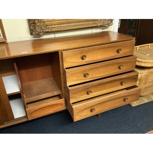 360 - Mid Century teak sideboard, fitted with two sliding doors and four drawers, width 183cm, depth 43cm,... 