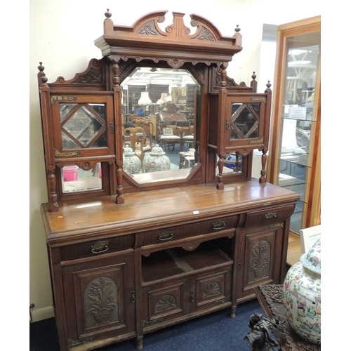 300 - Victorian oak carved mirror back sideboard, circa 1885, width 181cm, height 225cm