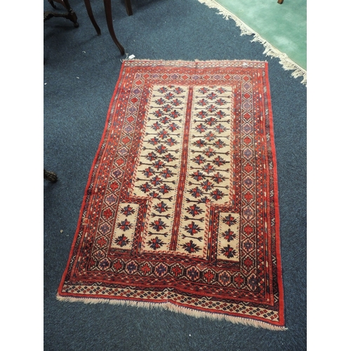 304 - Afghan red and fawn ground prayer rug, 160cm x 106cm