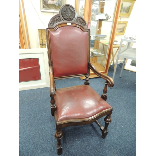 313 - Quality municipal carved walnut armchair 'The Altrincham Chamber of Trade'