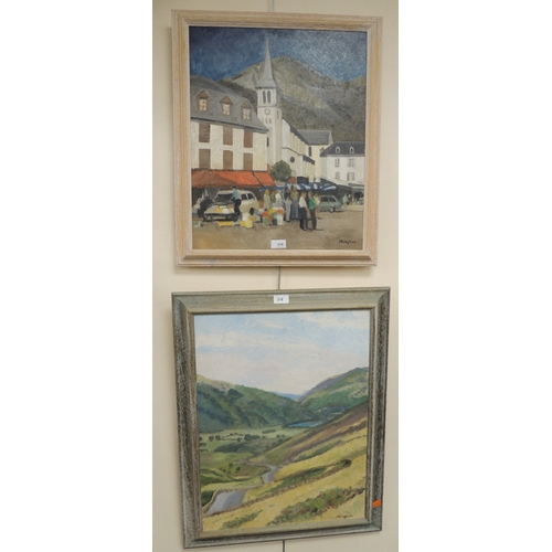 315 - J M Bingham, Village market day, signed oil on canvas board, also Kirkstone Pass (2)