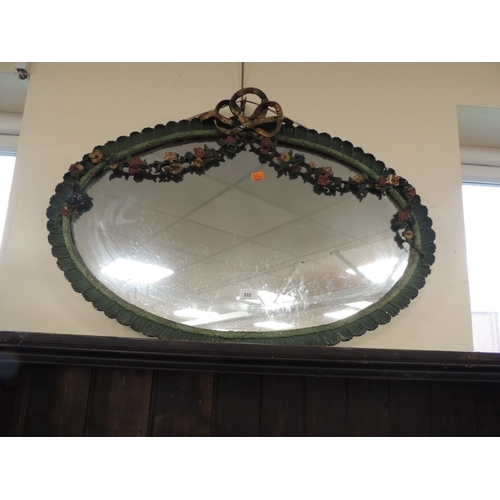 332 - Painted barbola oval wall mirror, width 83cm