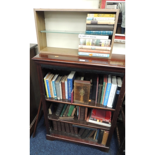 336 - Mahogany open bookcase with adjustable shelves (one a/f), width 76cm, height 107.5cm, together with ... 