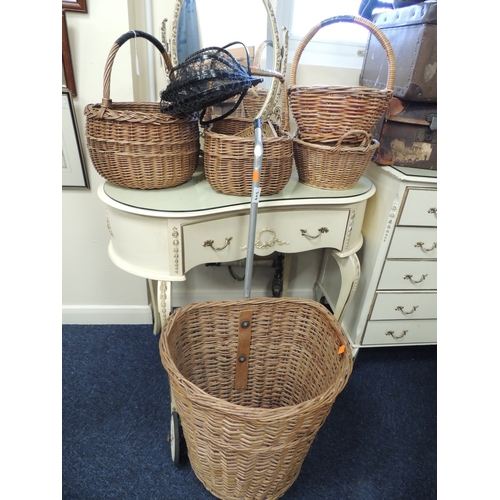 344 - Assorted basket ware including shopping trolley