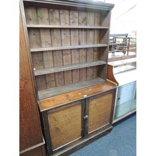 353 - Edwardian pine and plywood cabinet with a stained pine shelf top