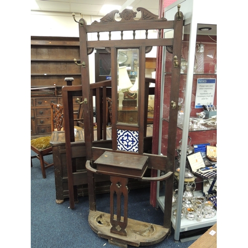 478 - Late Victorian mirrored hallstand (for spares) with six brass coat hooks