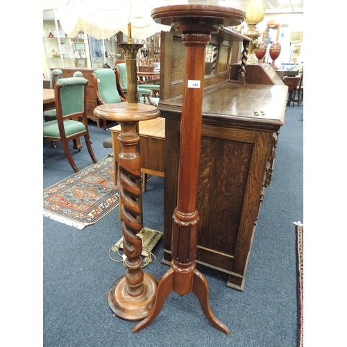 480 - Mahogany torchere and a stained beech open barleytwist torchere (2)