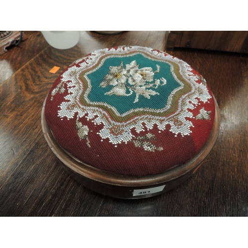 481 - Berlin beadwork upholstered walnut footstool