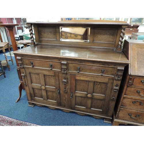 482 - Oak mirror back sideboard in Jacobean Revival style, width 137cm