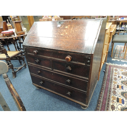 488 - Early George III oak bureau, width 91cm