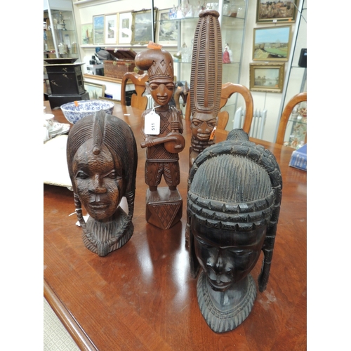 511 - Dejo Fakeye and Akin Fakeye (Nigerian), two carved wooden figures of a Yoruba woman and a drummer, b... 