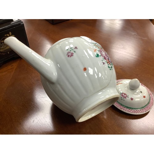 89 - Chinese famille rose porcelain teapot, matching milk jug, three tea bowls with saucers, two matching... 