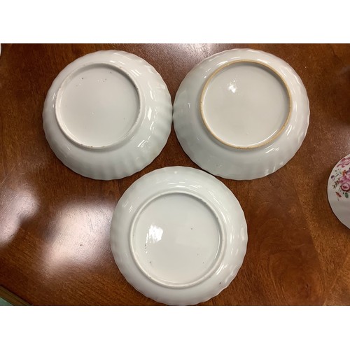 89 - Chinese famille rose porcelain teapot, matching milk jug, three tea bowls with saucers, two matching... 