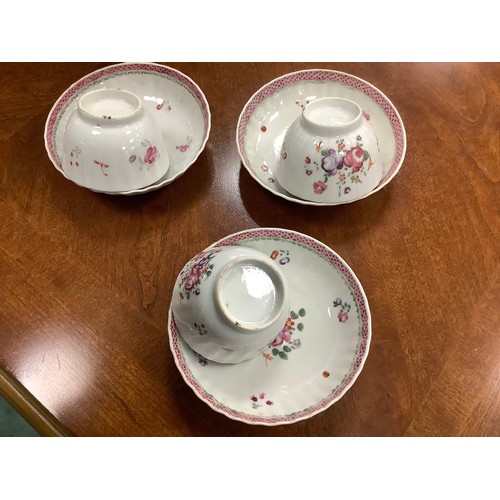 89 - Chinese famille rose porcelain teapot, matching milk jug, three tea bowls with saucers, two matching... 