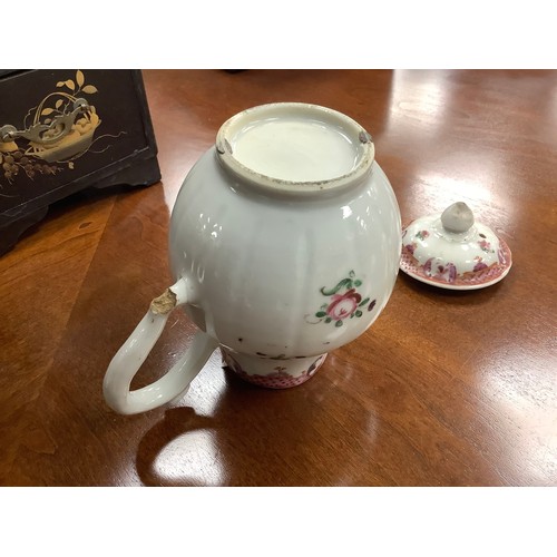 89 - Chinese famille rose porcelain teapot, matching milk jug, three tea bowls with saucers, two matching... 