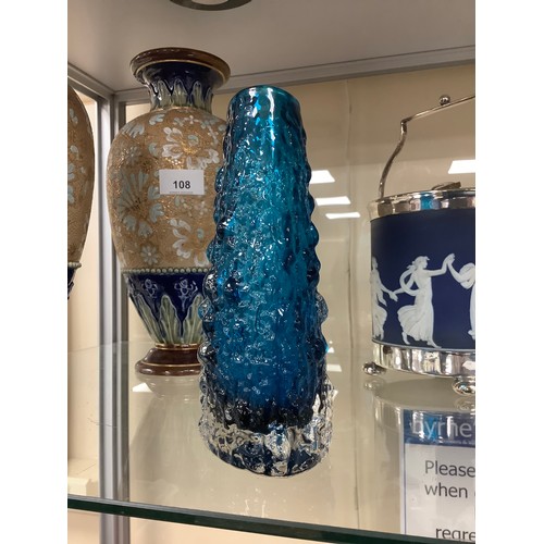 114 - Whitefriars Volcano vase, designed by Geoffrey Baxter, finished in kingfisher blue, height 18.5cm