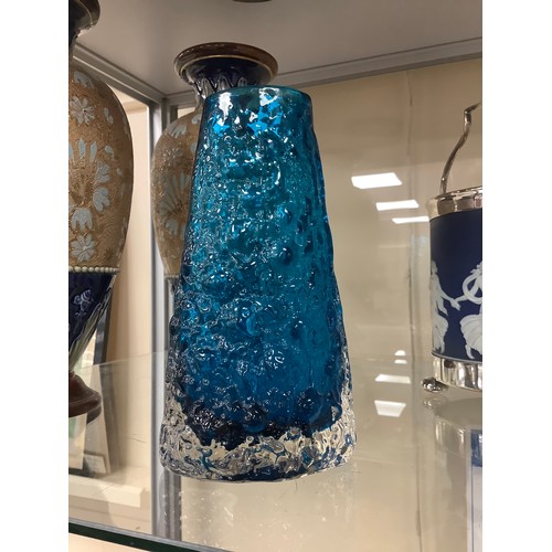 114 - Whitefriars Volcano vase, designed by Geoffrey Baxter, finished in kingfisher blue, height 18.5cm