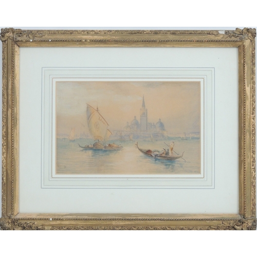 103 - In the manner of Myles Birkett Foster, On the Venetian Lagoon, watercolour, bearing a monogram, 15cm... 