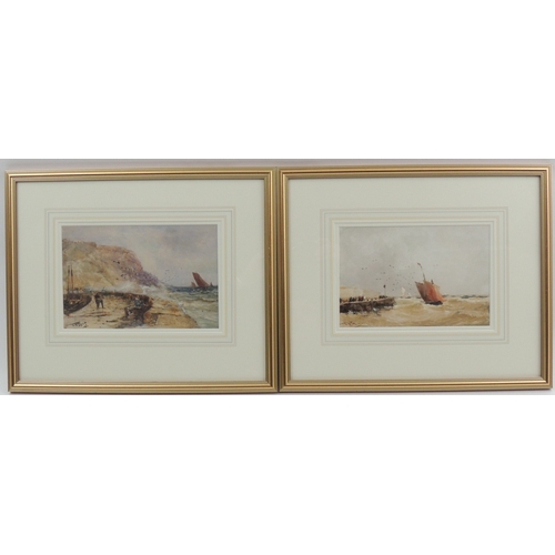 110 - Thomas Bush Hardy (1842-97), Pair, Choppy seas off Scarborough, signed watercolours, 18cm x 27cm