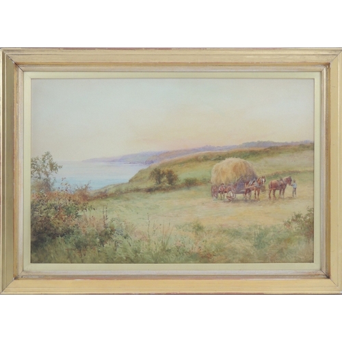 113 - Arthur Stanley Wilkinson (Circa 1860-1930), Coastal haymaking, signed watercolour, 33cm x 51cm