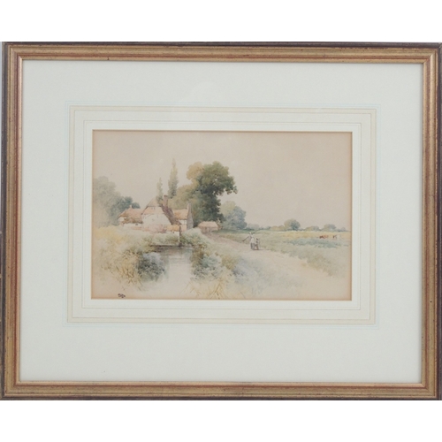 115 - Stephen J Bowers (Active 1874-92), Returning home, watercolour, signed with initials, 17cm x 26.5cm