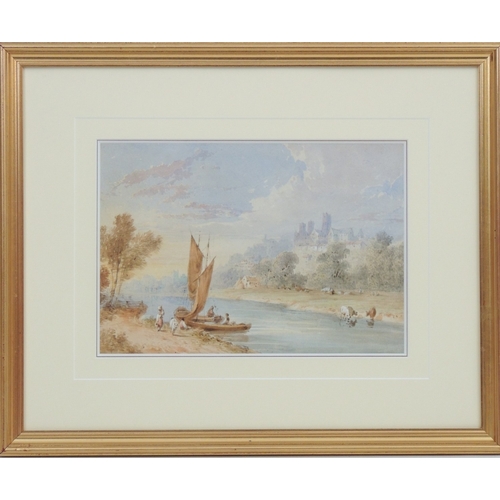 136 - J Reffitt Oldfield (Exhib. 1890-1903), Continental river scene with cathedral, signed watercolour, 2... 