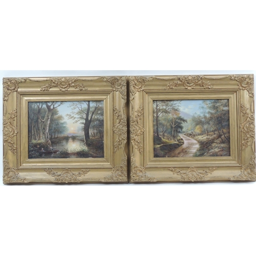 156 - English School (late 19th Century), Pair, landscapes, oil on board, signed with initials CJS, 23cm x... 