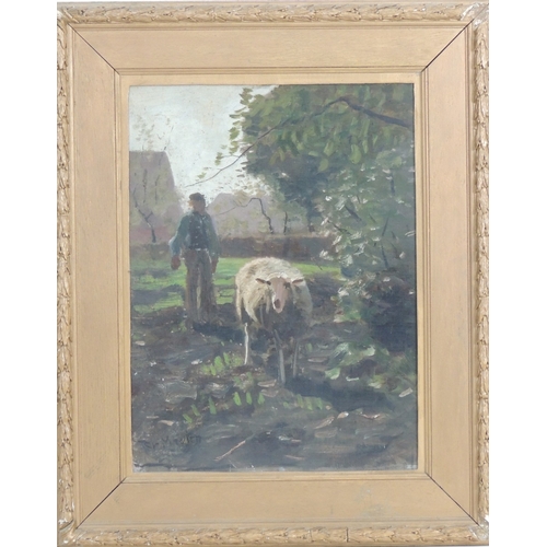 161 - Francois Pieter ter Meulen (Dutch 1843-1927), Guiding the sheep, oil on board, signed, 48cm x 36cm
P... 