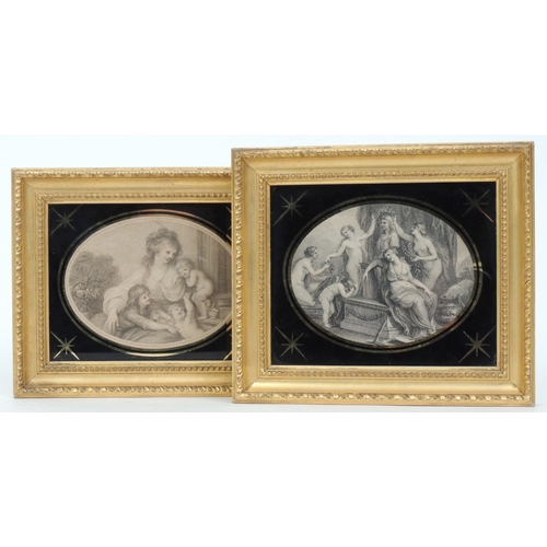 162 - Two gilt framed engravings after Bartolozzi and Raphael, each in mourning mounts, 16cm x 19.5cm and ... 