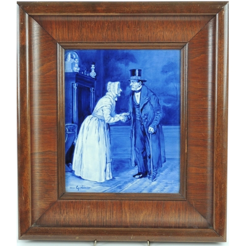 17 - Royal Delft plaque, 'Cordial Greeting', signed by G Henker, 25cm x 20cm, mounted within a wooden fra... 