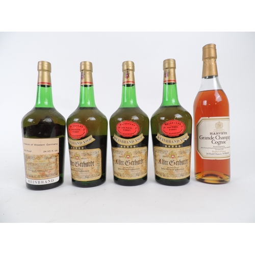 182 - Alter Gerhardt VSOP cognac, 4 bottles; also a Harveys Grande Champagne cognac (5)