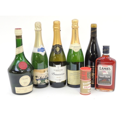 184 - Mixed wines and spirits including Cabalie, Pays d'Oc, 2016; three sparkling wines; Lamb's Navy Rum (... 