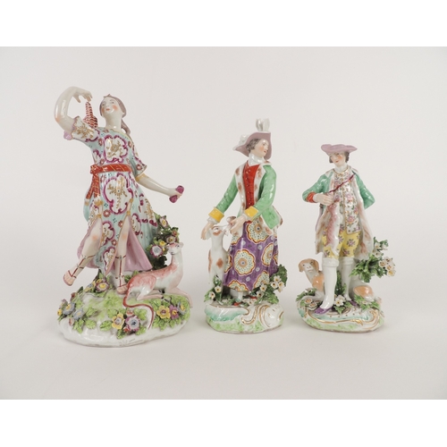 2 - Pair of Samson porcelain figures of a poacher and his wife, decorated throughout with figures height... 