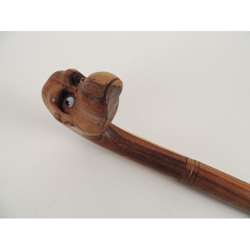 220 - Carved hardwood walking stick, with monkey head handle, 94cm