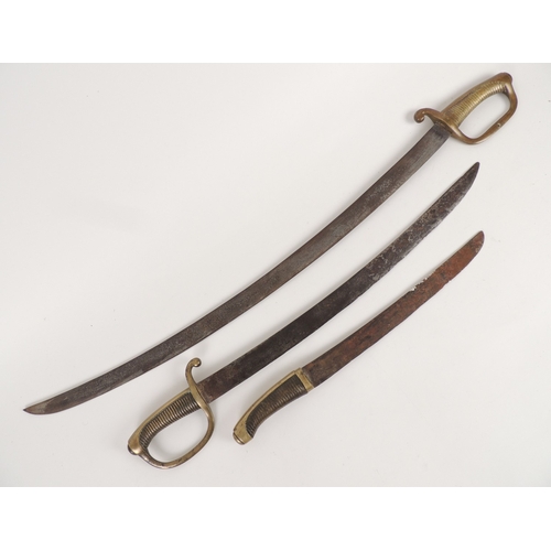 223 - French briquet sabre for the British market, length 97cm; also a French brass hilted short sword, ea... 