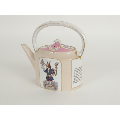 30 - Copeland 'Manners Maketh Man' printware teapot, circa 1886, retailed by Hayter & Stickland, Winchest... 