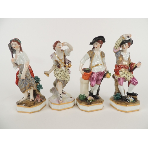 4 - Four Samson porcelain figures after Derby, each decorated in colours on a gilt lined canted square b... 