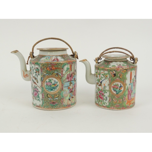 48 - Cantonese famille rose covered teapot, late 19th Century, 17cm; also a similar Canton teapot, 14.5cm... 