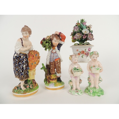 5 - Pair of Bloor Derby figures of Gleaners, richly decorated in colours and gilt, painted mark and inci... 