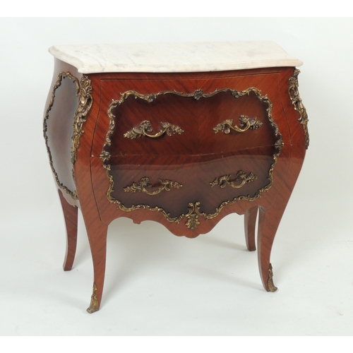 556 - Italian marble topped mahogany bombe commode, the white marble top with serpentine front with two de... 