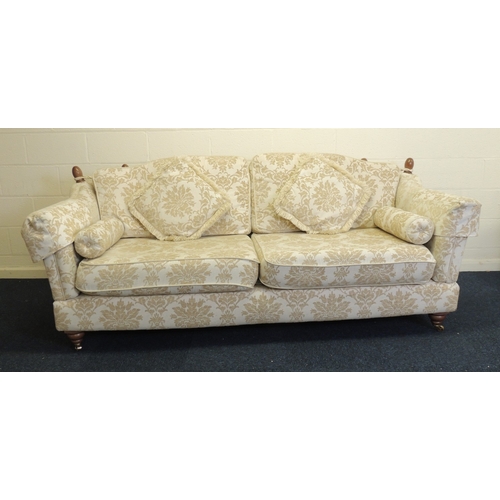 576 - Quality knole settee, upholstered in ivory and fawn floral fabric, width 223cm, depth 106cm, height ... 