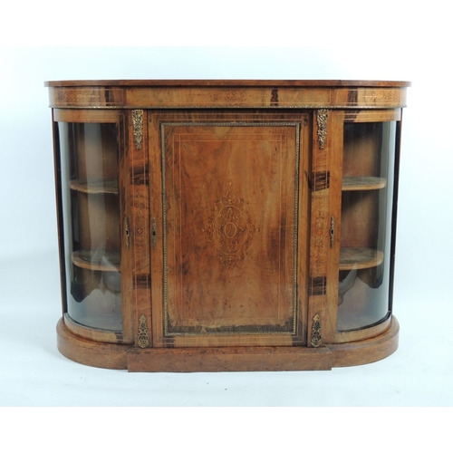 641 - Victorian walnut and inlaid credenza, circa 1860, breakfront with a single panel door with boxwood i... 