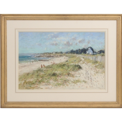 72 - James Longueville (b. 1942), Cottage by the shore, Brittany, pastel, signed, titled verso, 42cm x 60... 